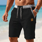 Men linen look shorts relaxed fit with elastic drawstring waist and side pockets