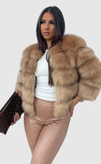 Faux fur coat women's glamour jacket in soft animal-friendly synthetic fur