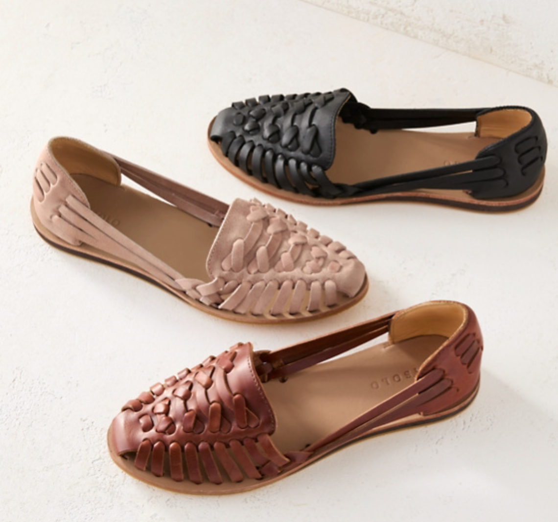 Women's flat woven sandals slip-on closed front in Black Brown and Pink, summer casual