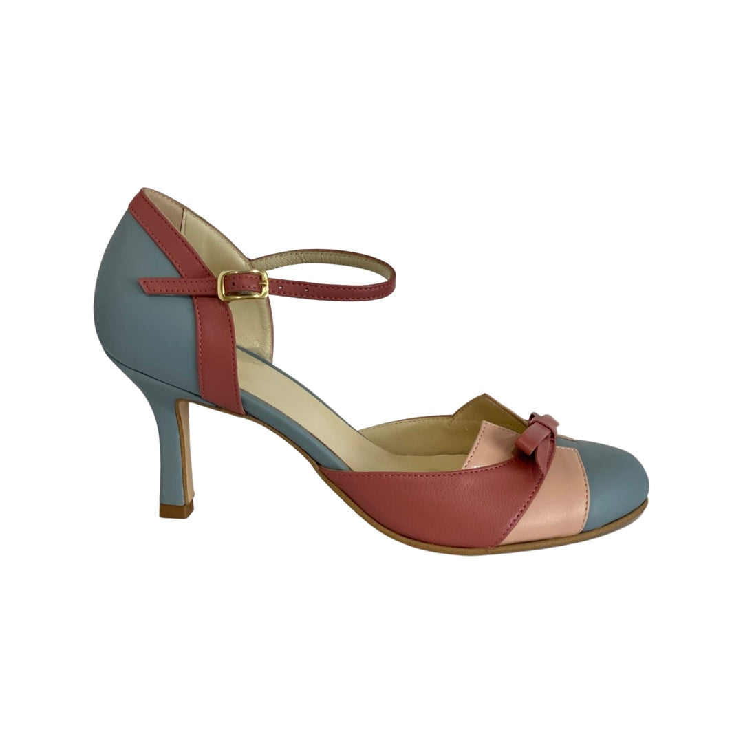 Women's orthopedic high heels with cushioned footbed and non-slip sole, available in Sky Blue, White and Pink