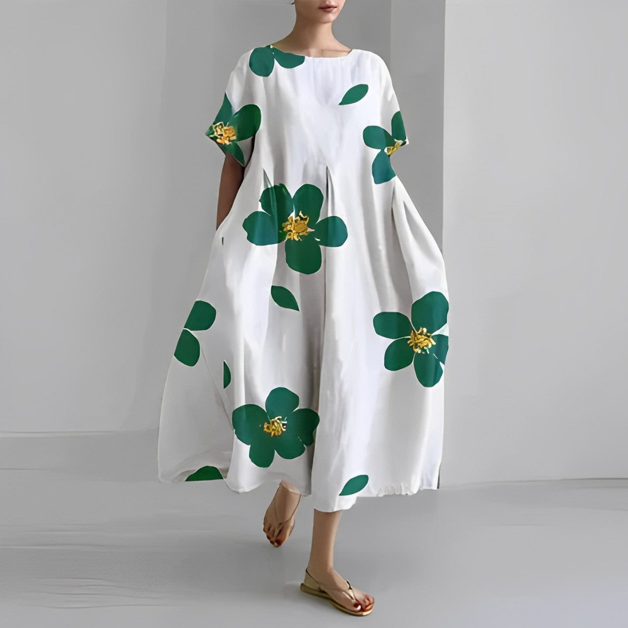 Women floral bohemian maxi dress loose fit with vibrant floral print