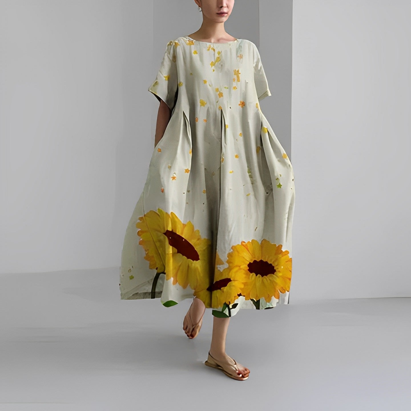 Women floral bohemian maxi dress loose fit with vibrant floral print