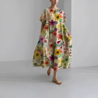 Women floral bohemian maxi dress loose fit with vibrant floral print