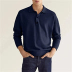 Men Polo Shirt Long Sleeve Fine Knit Casual Autumn Winter Wear