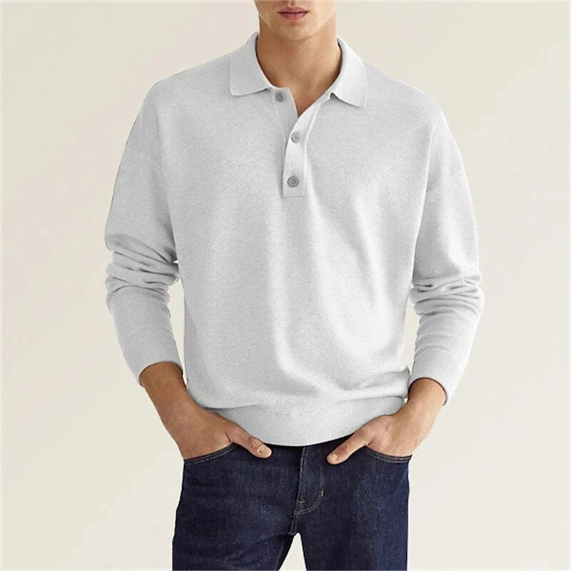 Men Polo Shirt Long Sleeve Fine Knit Casual Autumn Winter Wear