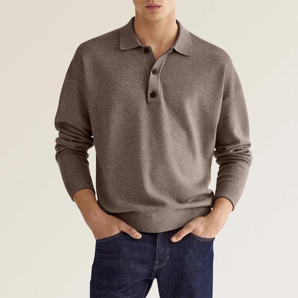 Polo Shirt Men Long Sleeve Button Placket Regular Fit Collar