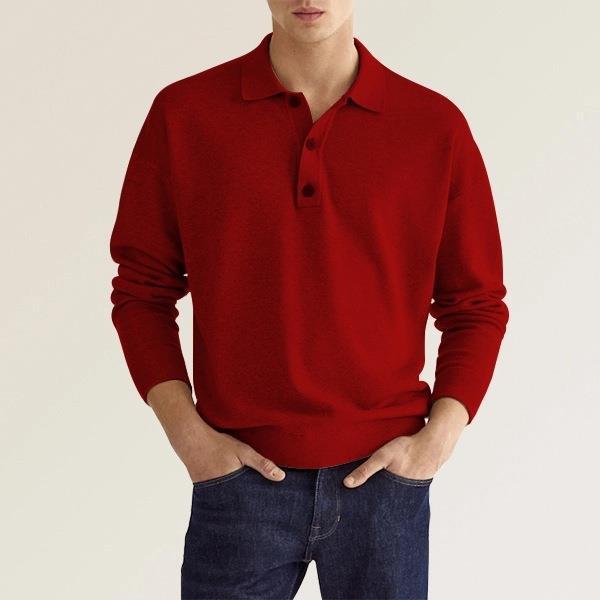 Polo Shirt Men Long Sleeve Button Placket Regular Fit Collar