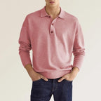 Polo Shirt Men Long Sleeve Button Placket Regular Fit Collar