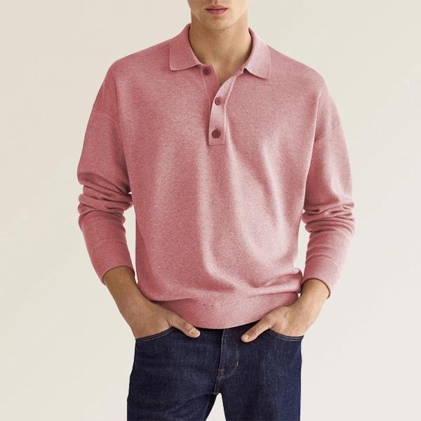 Polo Shirt Men Long Sleeve Button Placket Regular Fit Collar