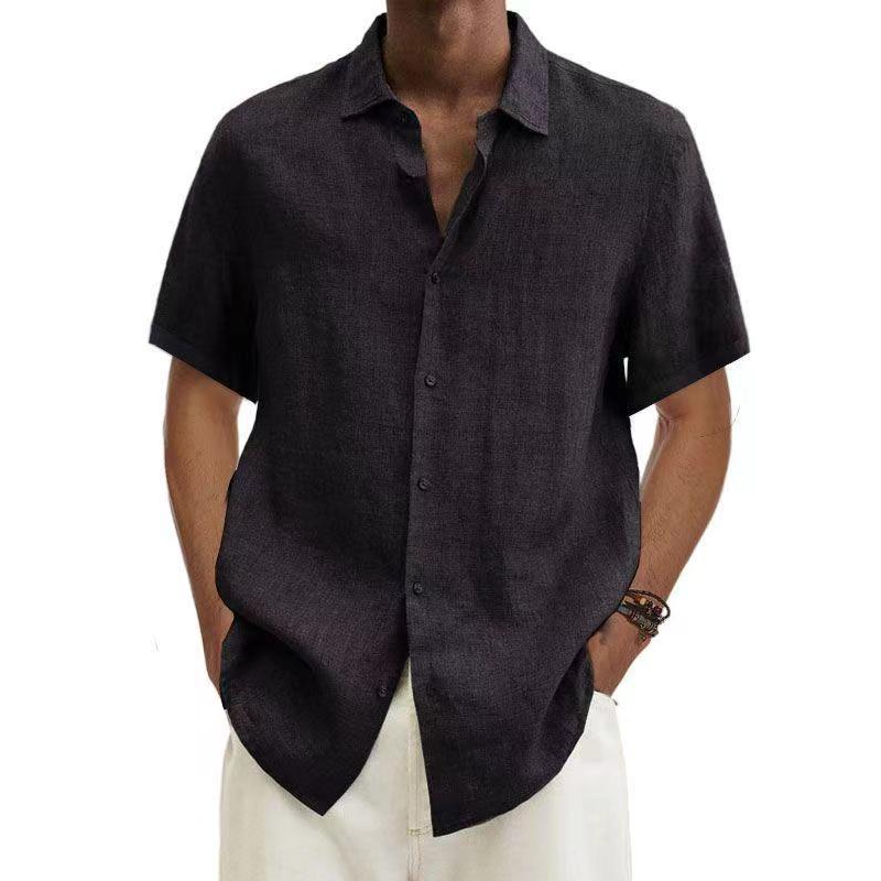 Men's linen-look short sleeve shirt, lightweight summer casual fit