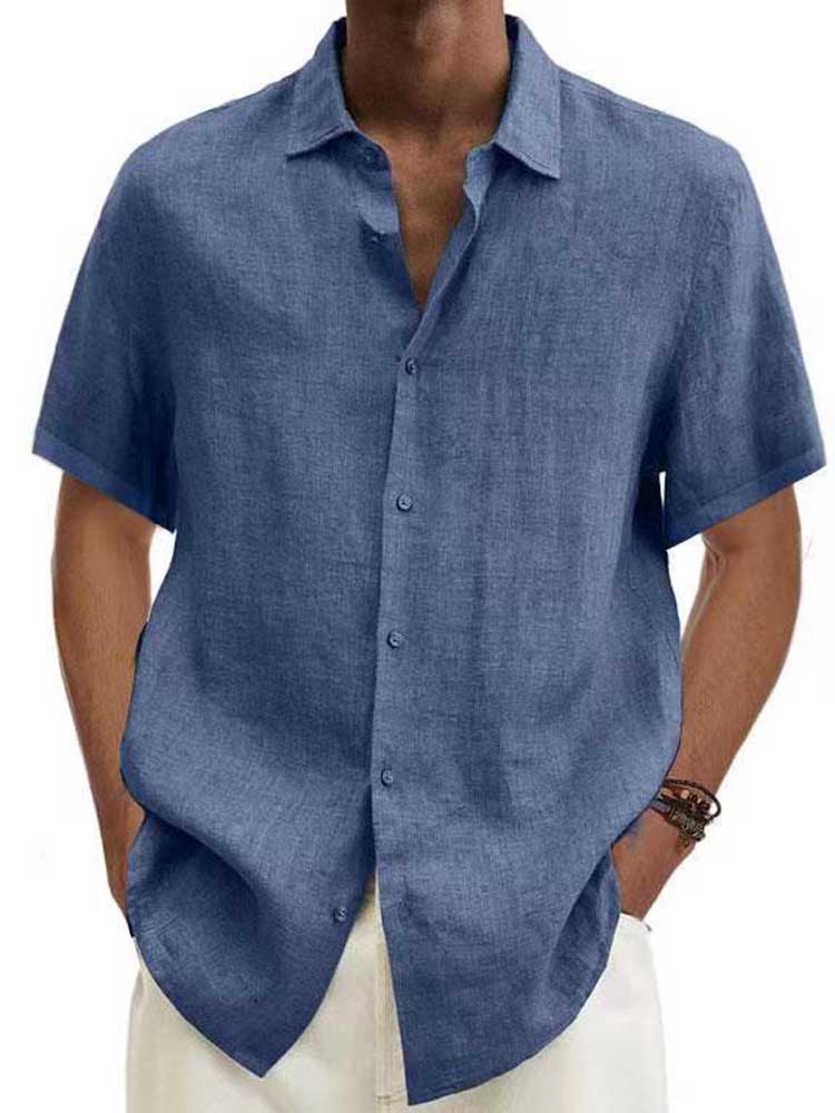 Men's linen-look short sleeve shirt, lightweight summer casual fit