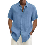 Men's linen-look short sleeve shirt, lightweight summer casual fit