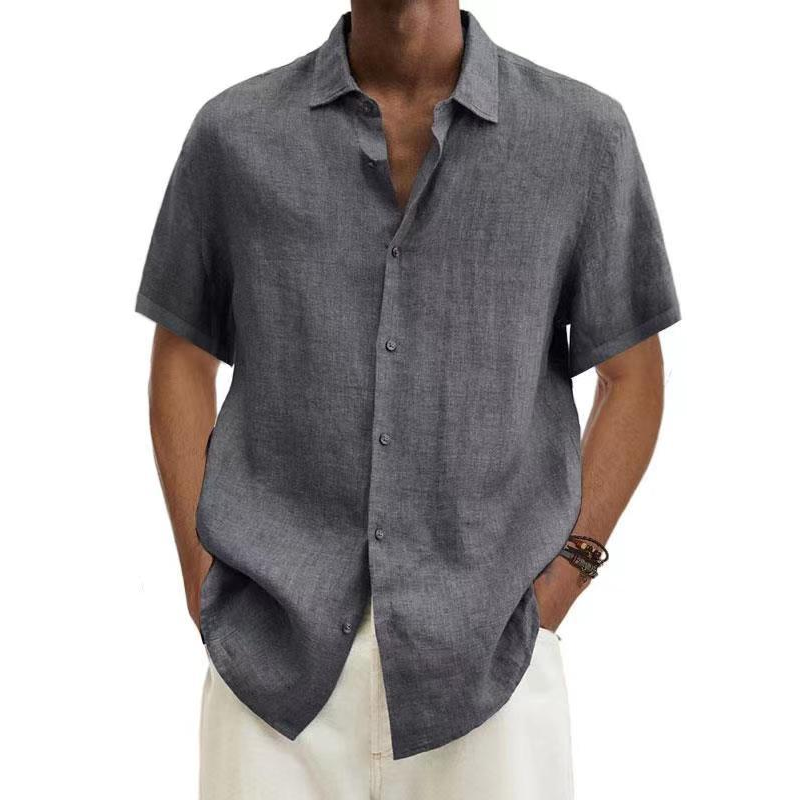 Men's linen-look short sleeve shirt, lightweight summer casual fit