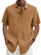 Men's linen-look short sleeve shirt, lightweight summer casual fit