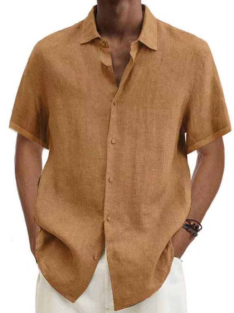 Men's linen-look short sleeve shirt, lightweight summer casual fit