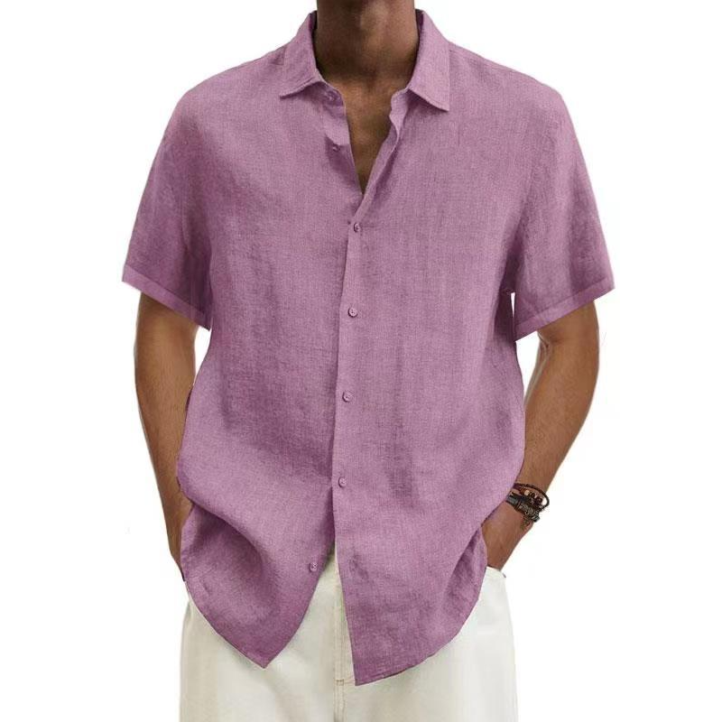 Men's linen-look short sleeve shirt, lightweight summer casual fit