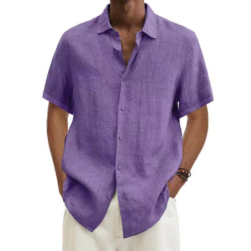 Men's linen-look short sleeve shirt, lightweight summer casual fit