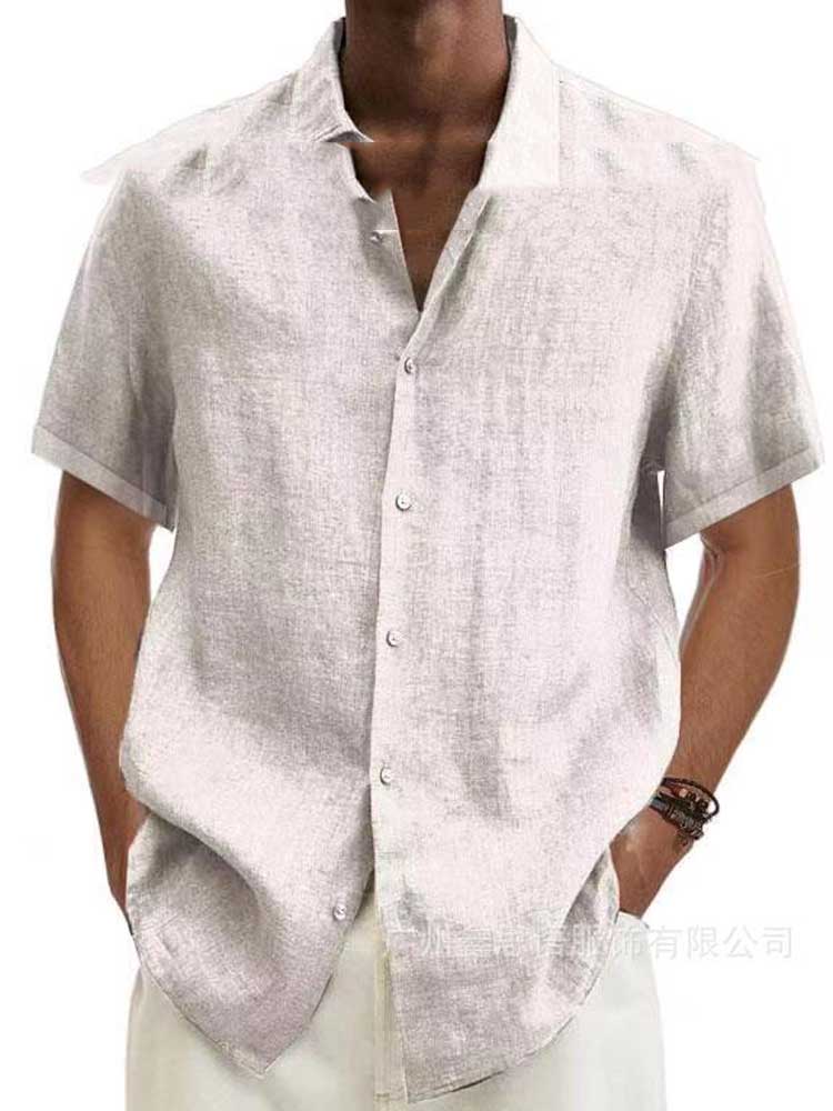 Men's linen-look short sleeve shirt, lightweight summer casual fit