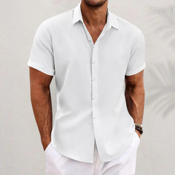 Men linen blend collared button shirt relaxed fit