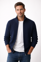 Men slim fit stand collar zip vest in Blue Grey and Black