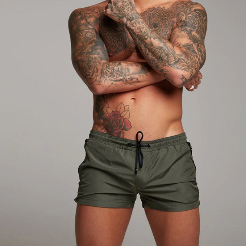 Mens Swim Shorts Quick Dry Short Length Zip Pockets Swimwear