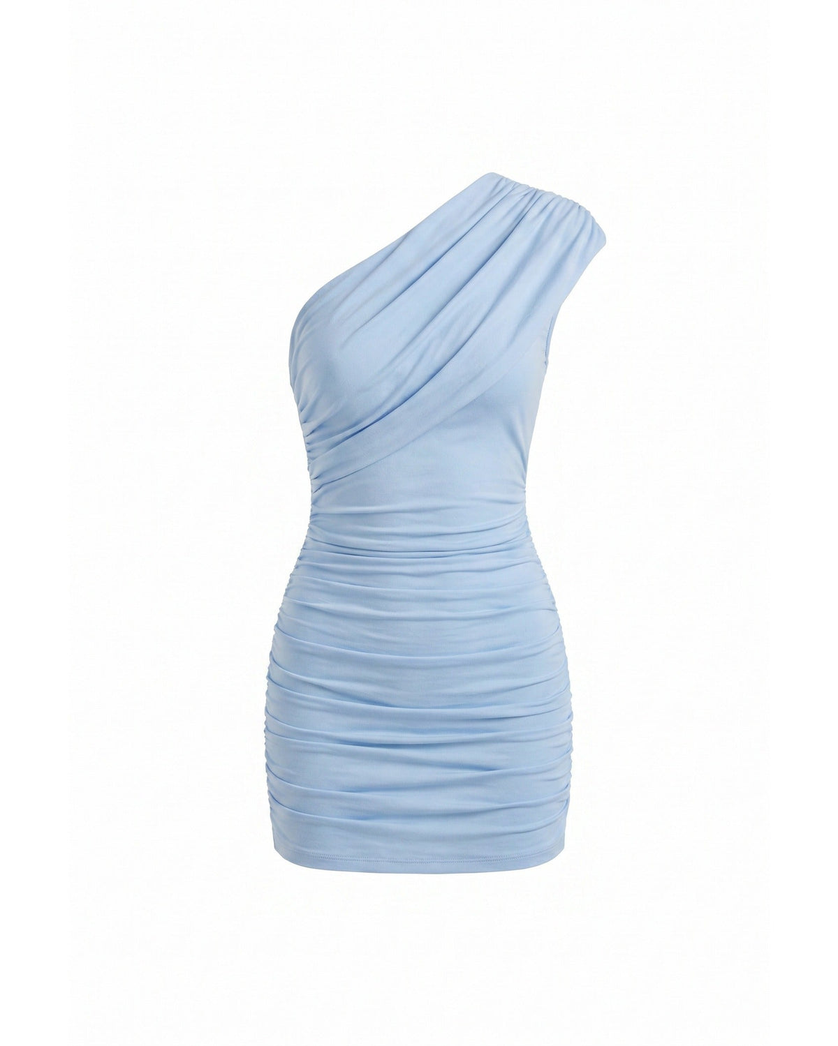 Mini Dress Women One Shoulder Ruched Fitted Asymmetric Neckline