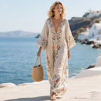 Women floral maxi dress with kimono sleeves and V neckline