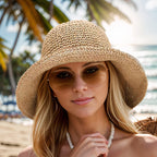 Women straw wide brim sun hat foldable adjustable beach summer