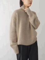 Women turtleneck sweater relaxed fit in beige grey and khaki
