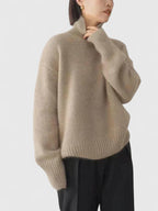 Women high collar sweater in neutral tones, slim silhouette turtleneck knitwear