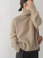 Women turtleneck sweater relaxed fit in beige grey and khaki