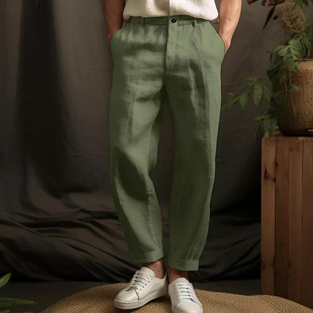 Men's linen trousers loose fit breathable casual comfort