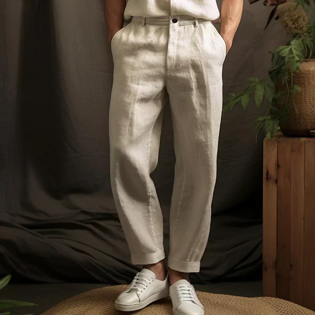 Men's linen trousers loose fit breathable casual comfort