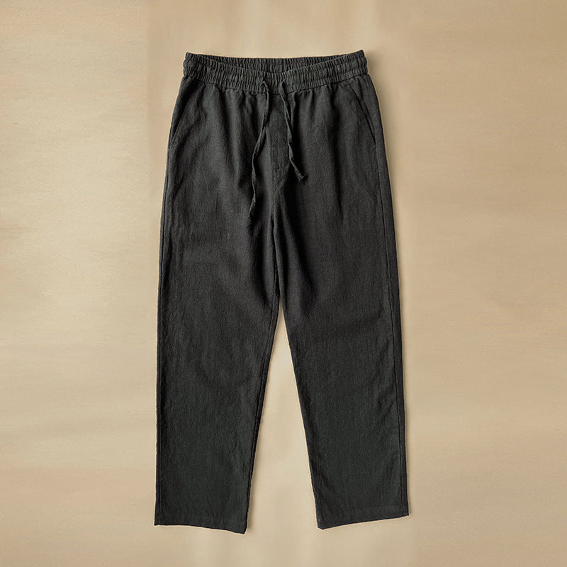 Men woven straight leg trousers with elastic drawstring waist relaxed fit