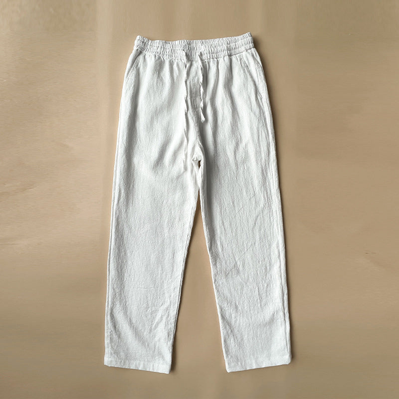 Men woven straight leg trousers with elastic drawstring waist relaxed fit