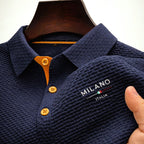 Men Polo Shirt Textured Structured Fabric Button Placket Collar