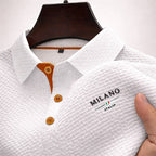 Men Polo Shirt Textured Structured Fabric Button Placket Collar