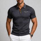 Men Polo Shirt Textured Structured Fabric Button Placket Collar