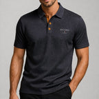 Men Polo Shirt Textured Structured Fabric Button Placket Collar