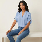 Women's summer blouse with V-neckline and short sleeves, casual lightweight fit