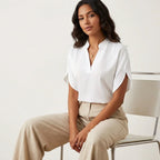 Women's summer blouse with V-neckline and short sleeves, casual lightweight fit