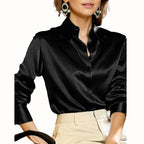Women button down blouse long sleeve with point collar and cuffed sleeves
