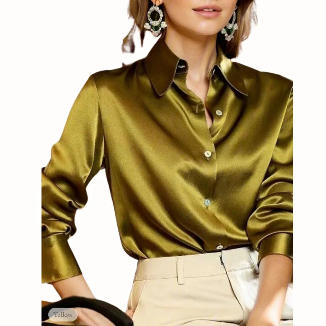 Women button down blouse long sleeve with point collar and cuffed sleeves