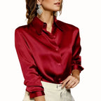 Women button down blouse long sleeve with point collar and cuffed sleeves
