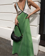 Women's V-neck bold contrast maxi dress in green, black and brown