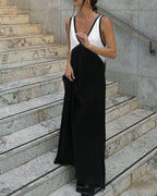 Women's V-neck bold contrast maxi dress in green, black and brown