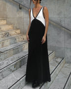Women's V-neck bold contrast maxi dress in green, black and brown