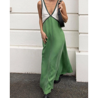 Women's V-neck bold contrast maxi dress in green, black and brown
