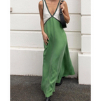 Women's V-neck bold contrast maxi dress in green, black and brown