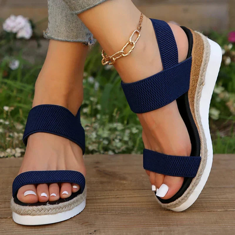 Women platform sandals with elastic straps in multiple colours